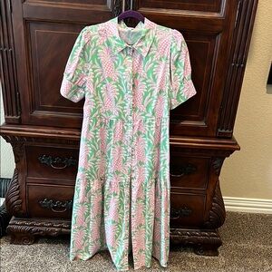 Crown & Ivy Pink and Green Tiered Midi Dress